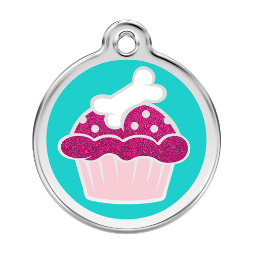 Red Dingo Glitter Cupcake Stainless Steel Dog ID Tag Large
