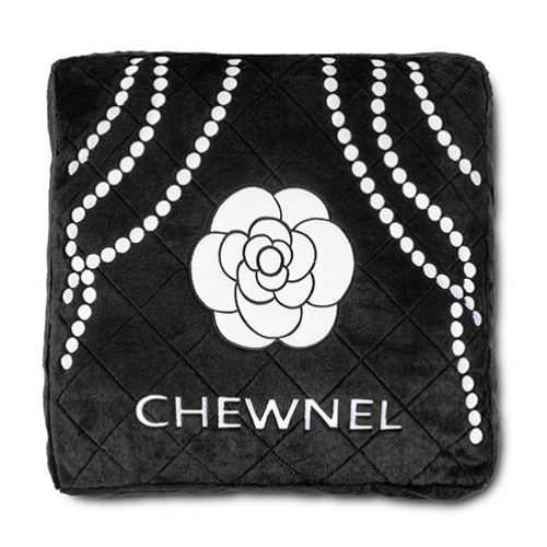 Dog Diggin Designs Chewnel Noir Plush Pillow Parody Designer Bed — Top View