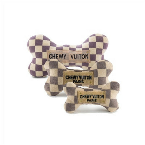 Haute Diggity Dog Chewy Vuiton Checker Bone Designer Plush Dog Toy