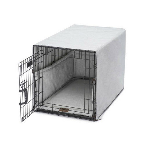 Jax & Bones Windsor Linen Luxury Dog Crate Cover Up Set — Dove on Crate