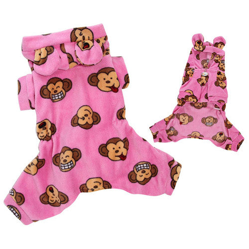 Klippo Pet Silly Monkey Hooded Dog Pajamas — Pink