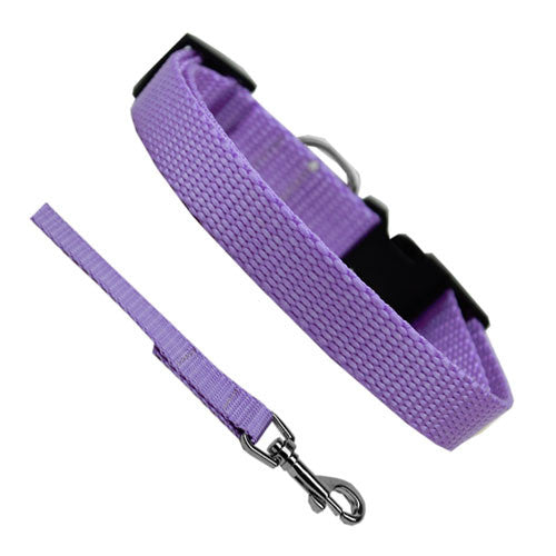 Basic Style Woven Nylon Solid Collar and Lead Set Lavender