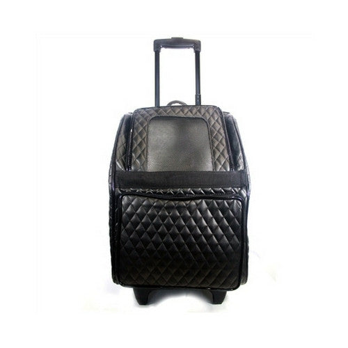 PETOTE Rio Roller Bag Dog Travel Carrier — Black Quilted Faux Leather Front View
