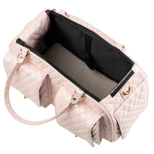 Quilted Pearl PInk Faux Leather Designer Dog Carrier