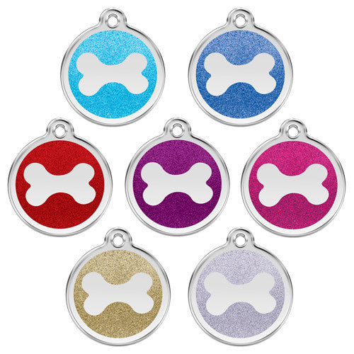 Red Dingo Glitter Bone Stainless Steel Dog ID Tag