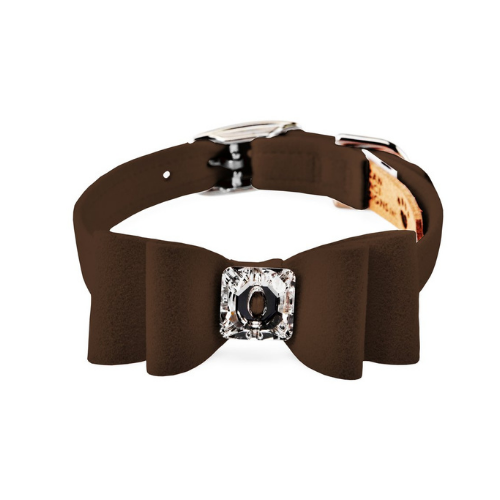 Susan Lanci Designs Big Bow Crystal Dog Collar — Chocolate