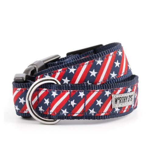 The Worthy Dog Bias Stars and Stripes Ribbon Nylon Webbing Dog Collar