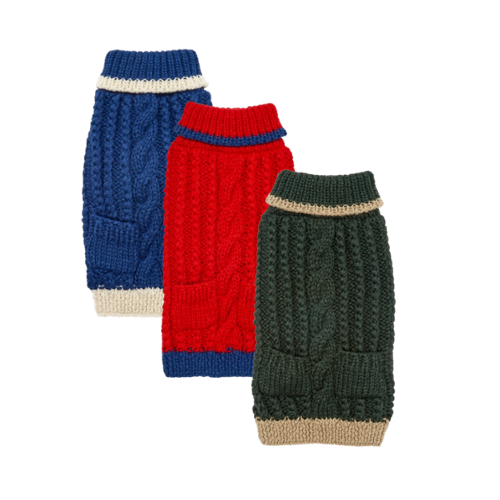 Up Country Hand Knit Classic Cable Acrylic Dog Sweater — All Colors