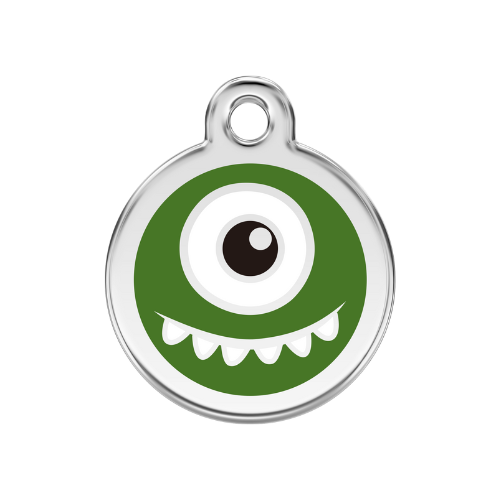 Red Dingo Monster Enamel Stainless Steel Dog ID Tag — Green Small