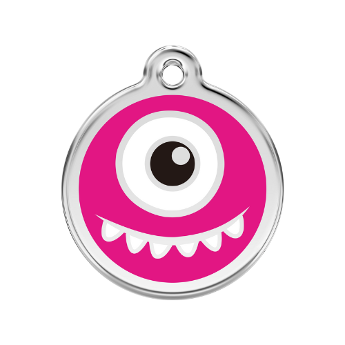 Red Dingo Monster Enamel Stainless Steel Dog ID Tag — Pink Large