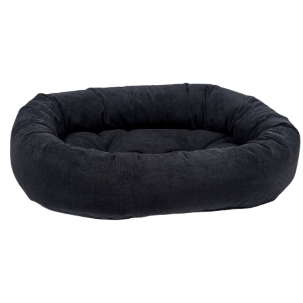 Bowsers Donut Dog Bed with oval bolster design in Licorice performance washed cotton fabric