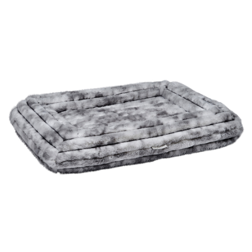Hugo Futon orthopedic dog bed with washable cover and bolsters in Silver Fox faux fur fabric