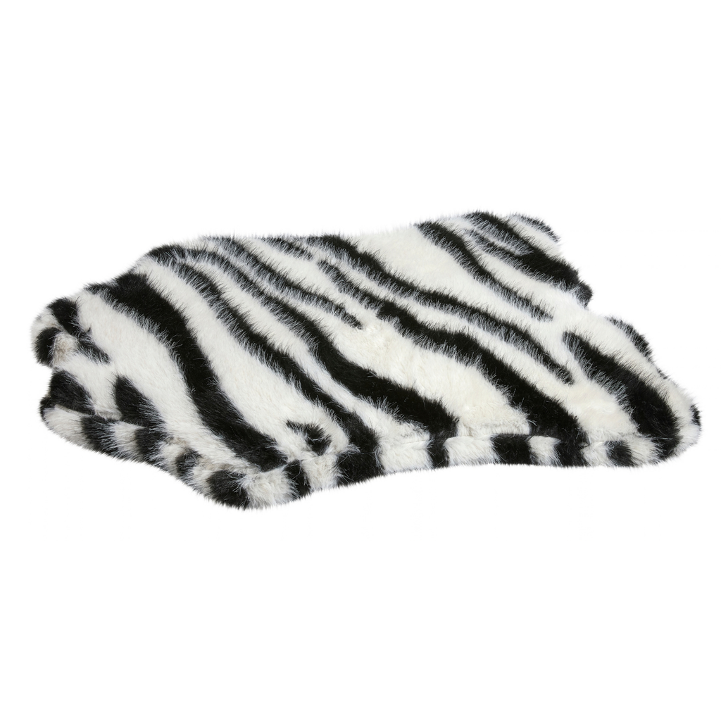 Bowsers Maverick Rugbed orthopedic dog bed in White Bengal black and white zebra print faux fur