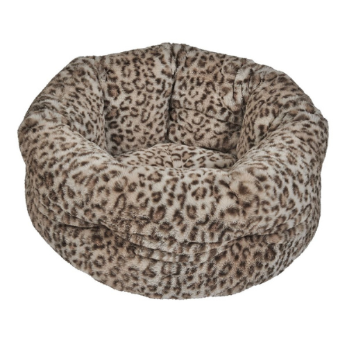Leopard  Muffy Fluffy Faux Fur Cozy Nesting Burrow Dog Bed Side View