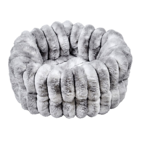 Silver Fox Muffy Fluffy Faux Fur Cozy Nesting Burrow Dog Bed Side View