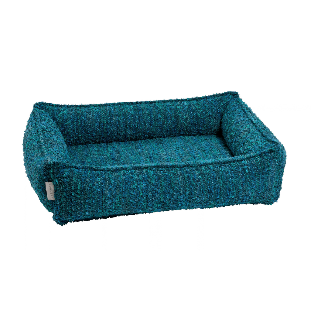 Bowsers Urban Lounger dog bed in Blue Lagoon Fabric