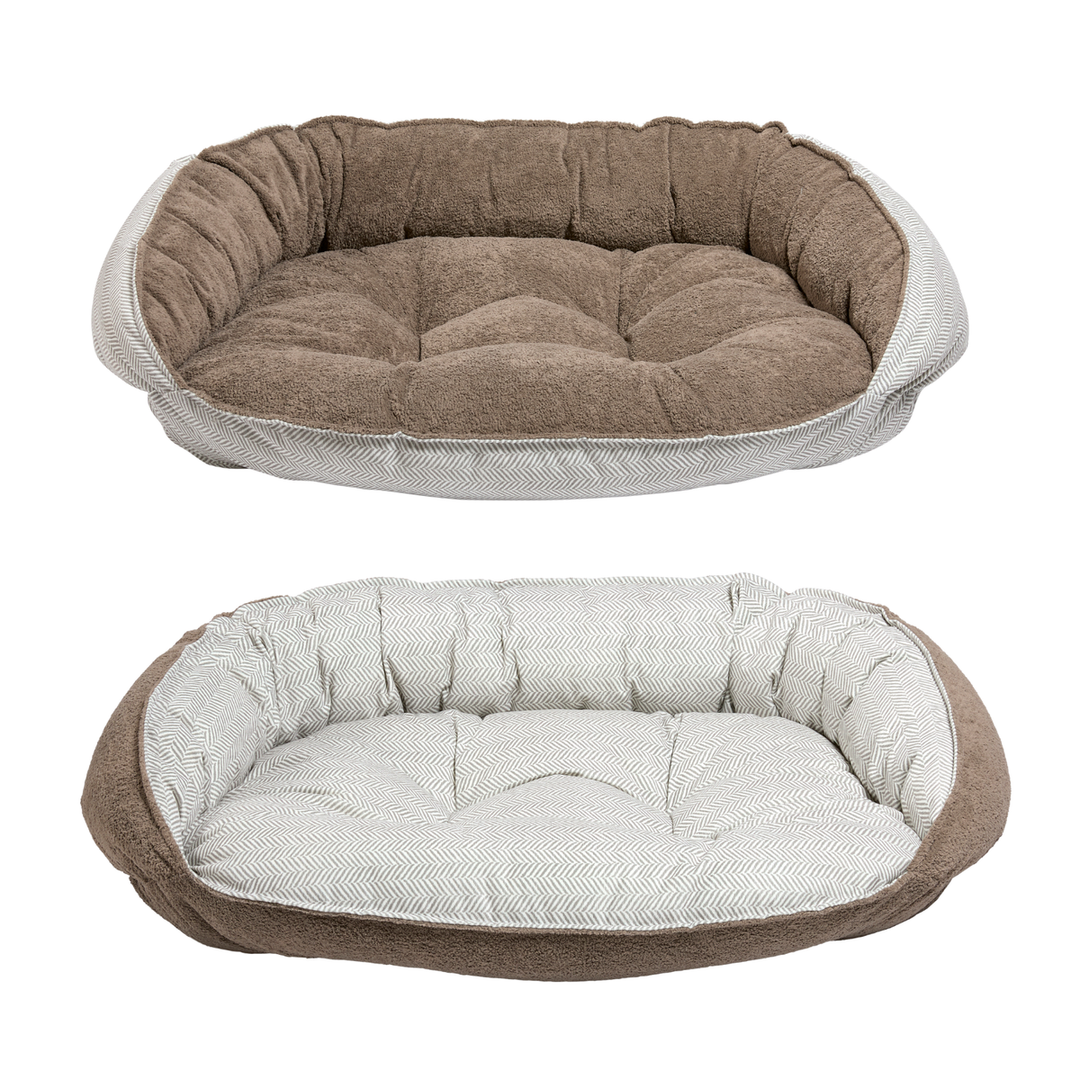 Bowsers Crescent Dog Bed in Mocha performance terry – durable textured bolster bed with removable cover