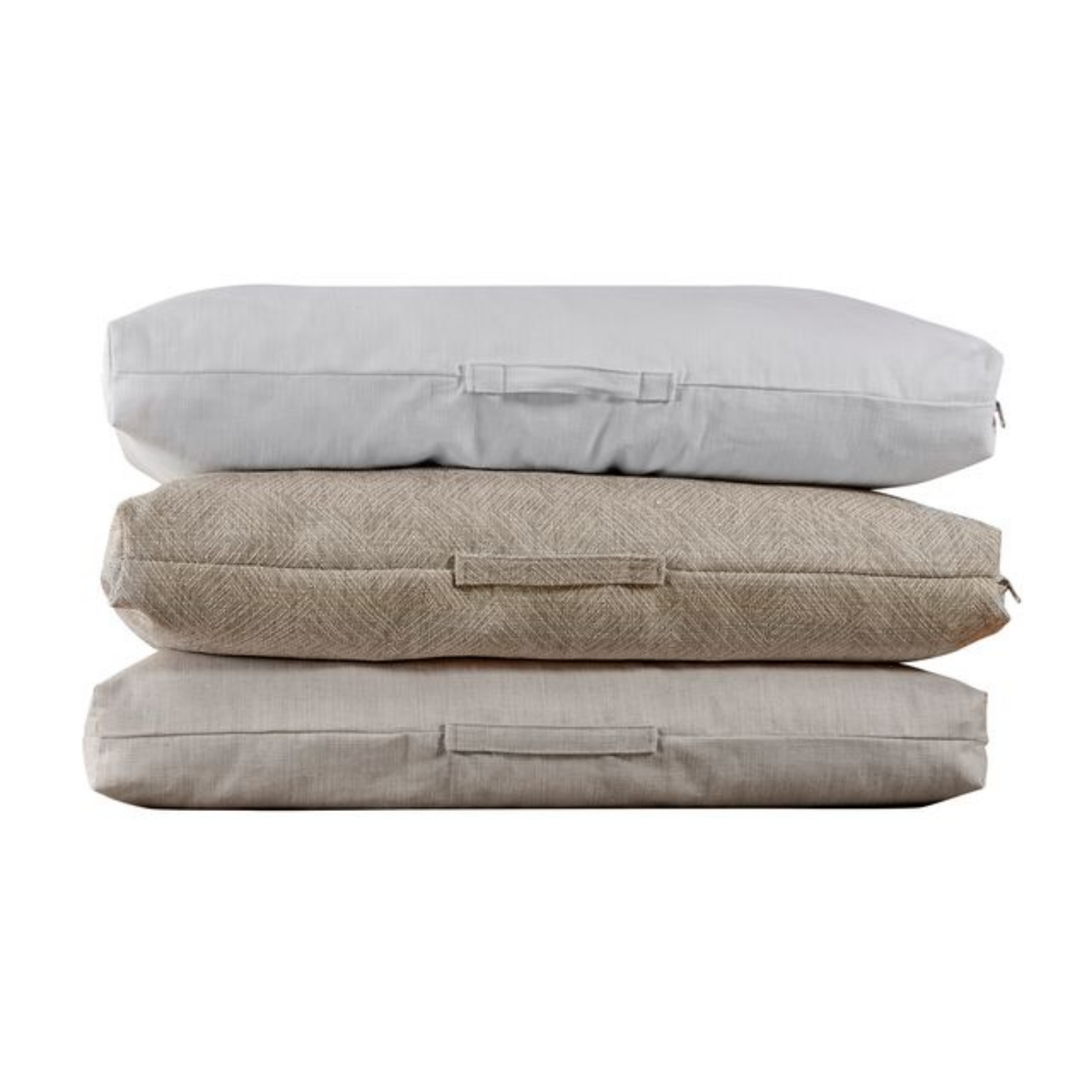 Bowsers The Avenue tufted pillow dog beds in Pure White, Natura and Parchment fabrics