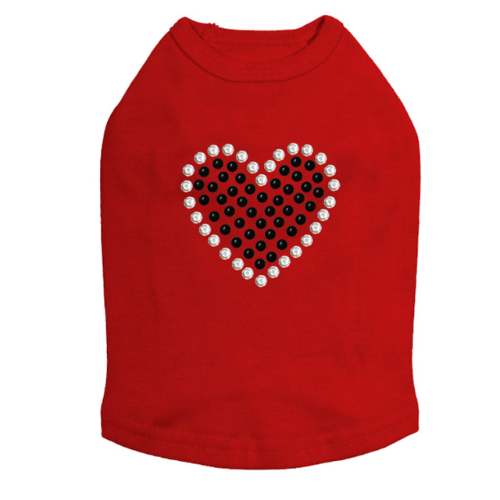 Dog In The Closet Black Bling Heart Valentine Dog Tank Tee — Red