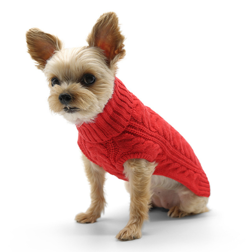 Dogo Pet Fashions Red Cable Turtleneck Dog Sweater on Dog