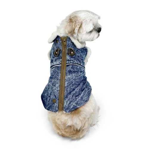 Dogo Pet Fashions Denim Athletic Runner Winter Dog Coat on Dog