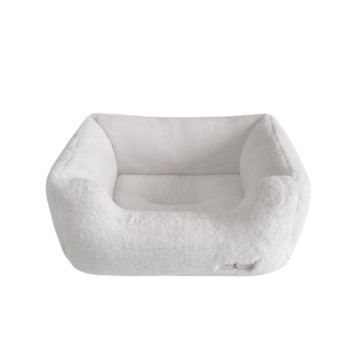 Hello Doggie Baby Rectangle Bolstered Nesting Plush Dog Bed — Natural