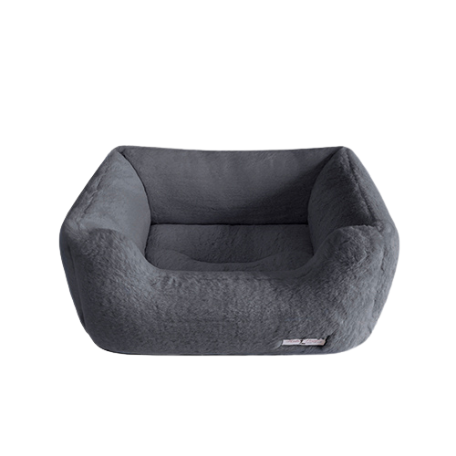 Hello Doggie Baby Rectangle Bolstered Nesting Plush Dog Bed — Pewter