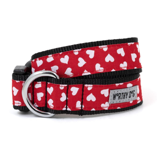 The Worthy Dog Be Mine Heart Valentine Ribbon Nylon Webbing Dog Collar