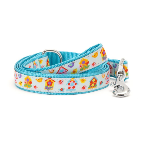 The Worthy Dog Blue Birdhouses Ribbon Nylon Matching Lead