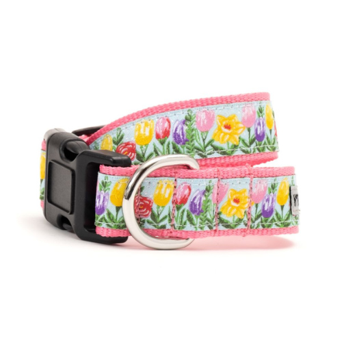 The Worthy Dog Floral Blue Hello Spring Bouquet Ribbon Nylon Dog Collar