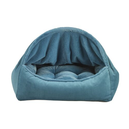 Bowsers Pet Canopy Dog Bed — Breeze Dream Fur + MicroVelvet Teal Front View