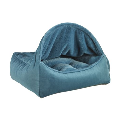 Bowsers Pet Canopy Dog Bed — Breeze Dream Fur + MicroVelvet Teal Side View