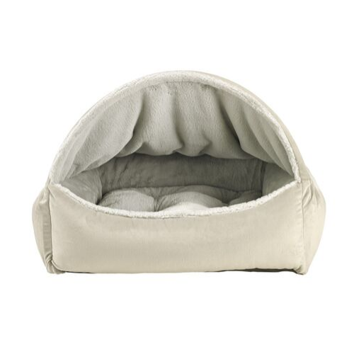 Bowsers Pet Canopy Dog Bed — Cloud Dream Fur + MicroVelvet Granite Front View