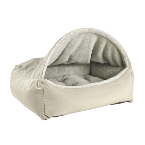 Bowsers Pet Canopy Dog Bed — Cloud Dream Fur + MicroVelvet Granite Side View