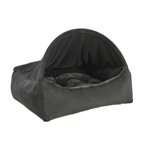 Bowsers Pet Canopy Dog Bed — Galaxy Dream Fur + MicroVelvet Shale Side View