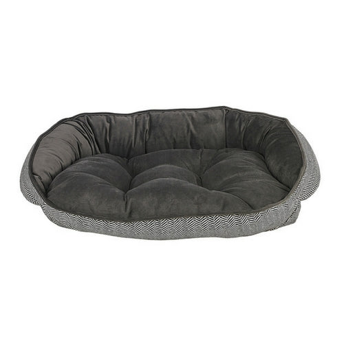 Bowsers Crescent Bolstered Dog Bed — Herringbone MicroVelvet / Ash MicroVelvet