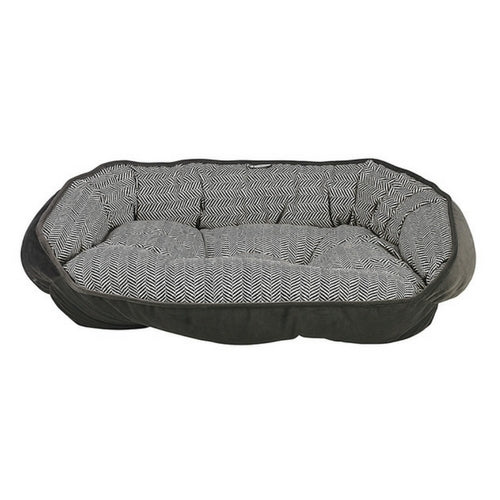 Bowsers Crescent Bolstered Dog Bed — Herringbone MicroVelvet / Ash MicroVelvet Reverse View