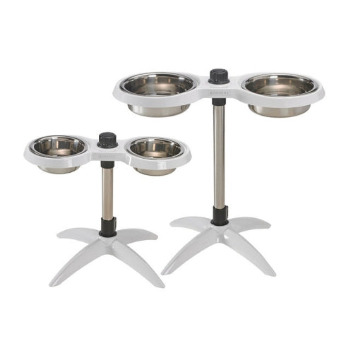 Bowsers Moderno Adjustable Elevated Dog Double Bowl Feeder — White Both Sizes