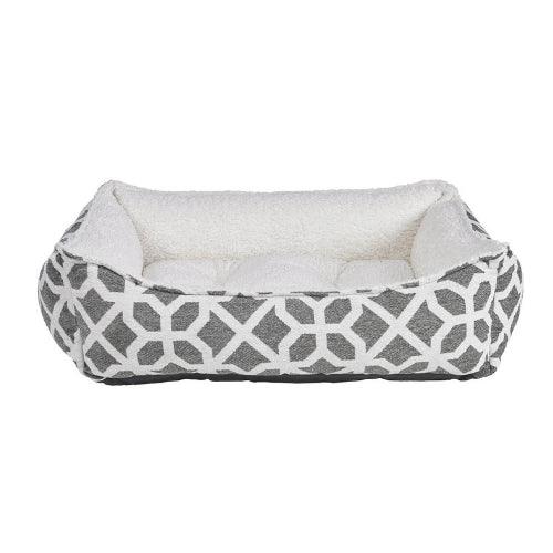 Bowsers Pet Scoop Bolstered Dog Bed — Chenille Palazzo + Ivory Faux Sheepskin