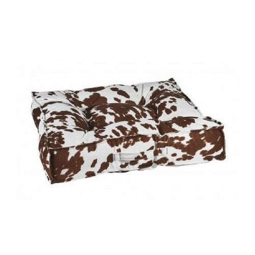 Bowsers MicroVelvet Tufted Square Piazza Dog Bed — Durango Brown Cow Print