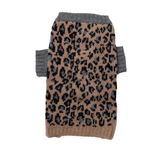 Canine Styles Cashmere Cable Knit Dog Sweater — Leopard  Grey