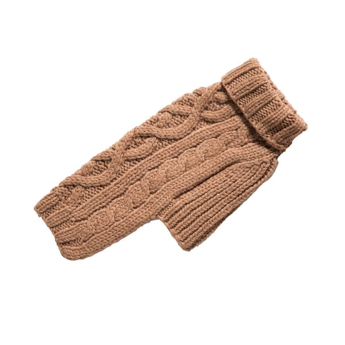Canine Styles Handmade Nantucket Cable Knit Wool Dog Sweater — Camel