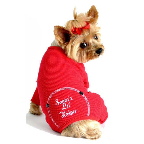 Doggie Design Santa's Lil' Helper Thermal Dog Pajamas on Dog