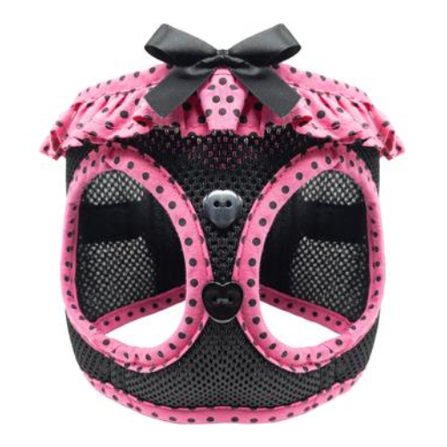Doggie Design Polka Dot American River Dog Harness — Black + Pink Front View
