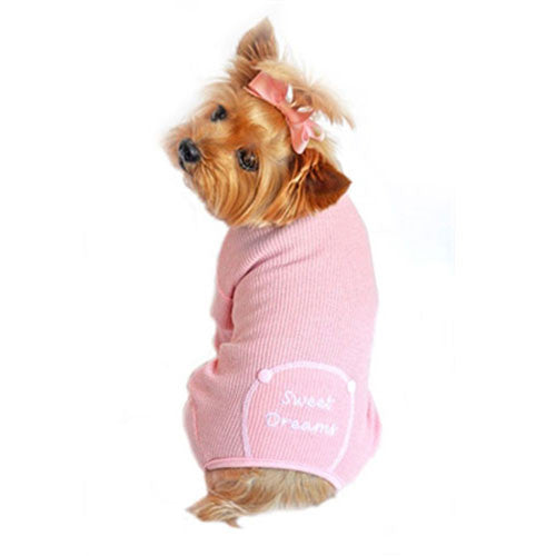Doggie Design Sweet Dreams Thermal Dog Pajamas — Pink on Dog