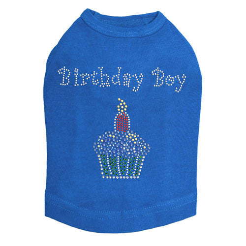 Dog In The Closet Birthday Boy Cupcake Rhinestone Tank Dog Shirt Blue