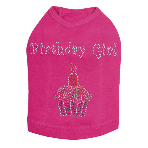 Dog In The Closet Birthday Girl Rhinestone Cupcake Tank Dog Shirt Hot Pink