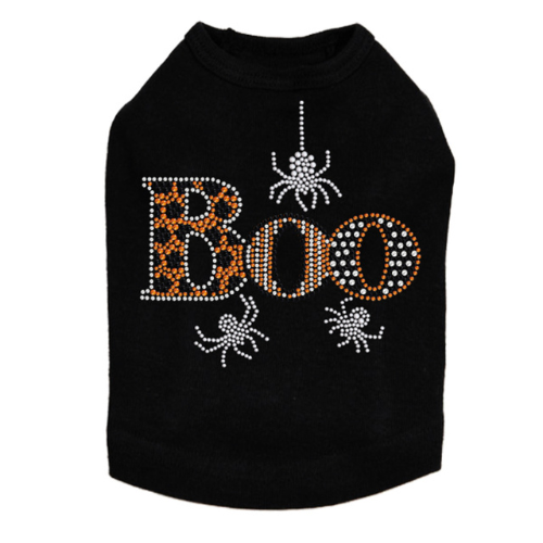 Dog In The Closet Boo Spiders Rhinestone Halloween Dog Tank Shirt — Black