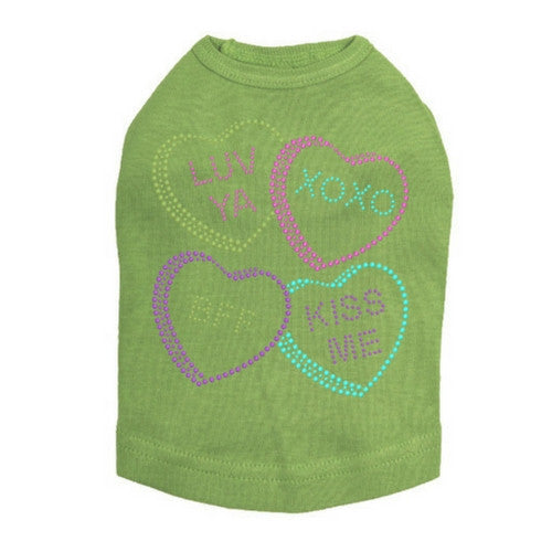 Dog In The Closet Candy Conversation Hearts Valentine Dog Tank Tee Green