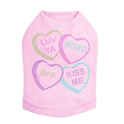 Dog In The Closet Candy Conversation Hearts Valentine Dog Tank Tee Pink
